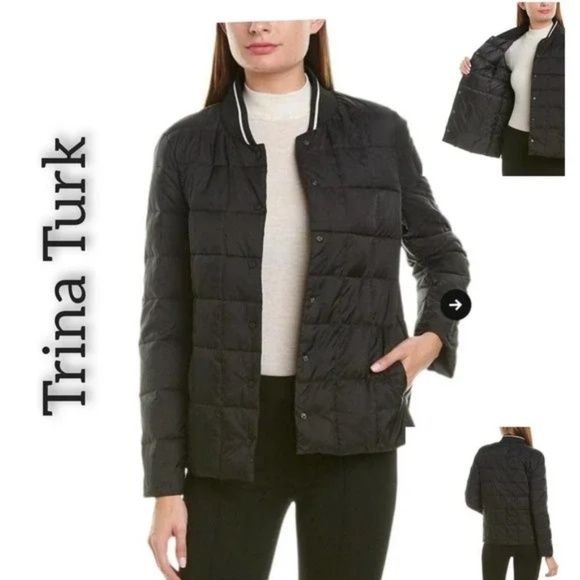 Trina Turk Black Quilted Puffer Front Snap Lightweight Jacket Women's Size Small - Picture 1 of 14